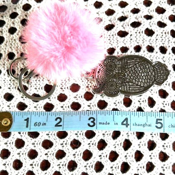 Owl with Pink Pom Pom Purse Charm and Keychain - Picture 2 of 6